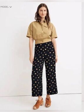 Madewell Black Wide-Leg Pants with Yellow Floral Print
